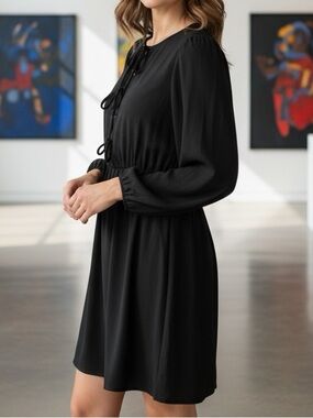 ZESICA Black Unlined Long Sleeved dress Elasticized Features